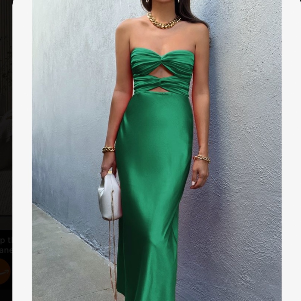 Strapless emerald dress
